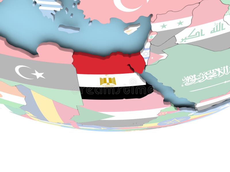 Mapa de Egito com a bandeira no globo ilustração stock