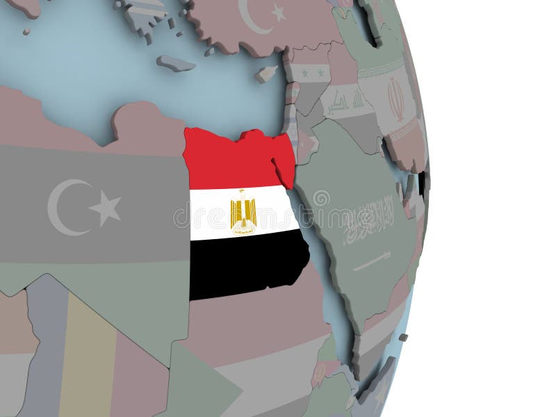 Mapa de Egito no globo político com bandeira ilustração do vetor