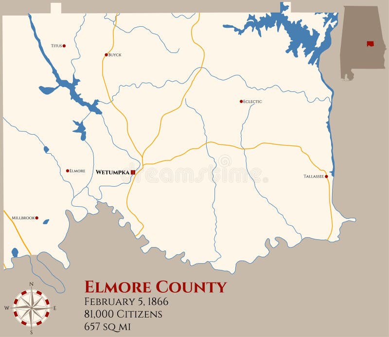 Mapa De Elmore County Em Alabama Ilustração do Vetor Ilustração de