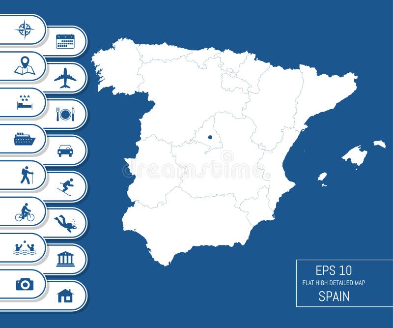 O mapa detalhado da espanha com capitais de regiões ou estados e