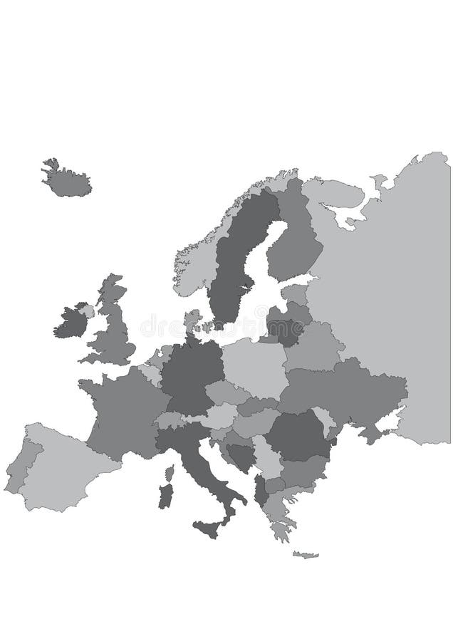 Europe map highly detailed in grey. Europe map highly detailed in grey