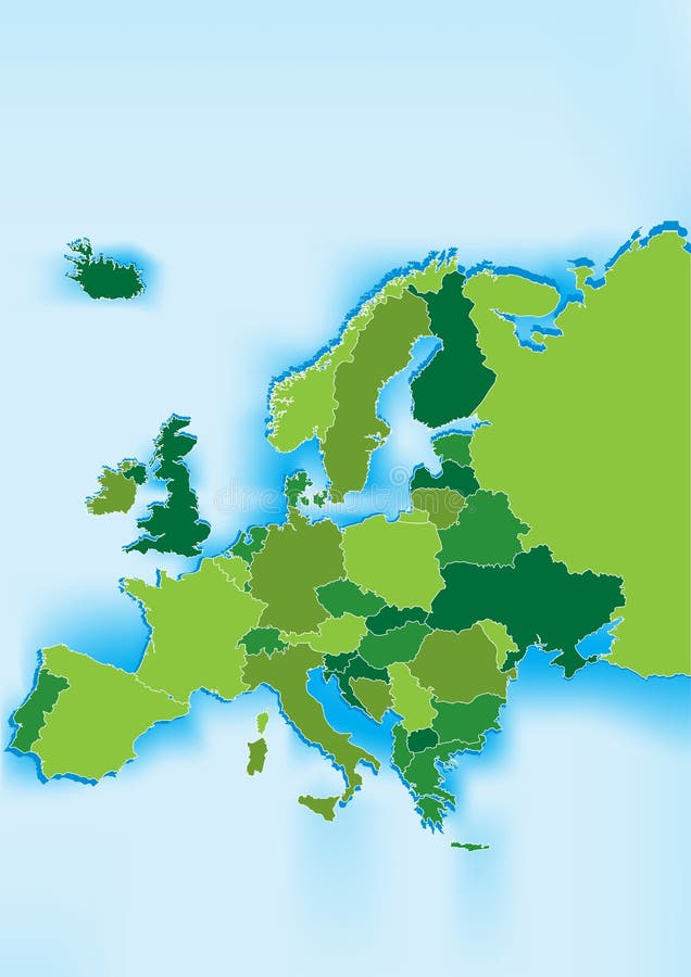 Europe map with blue sea in background. Europe map with blue sea in background