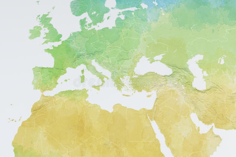 Mapa de Europa, África del Norte y de Oriente Medio, mapa de alivio