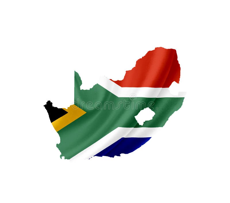 Map of South Africa with waving flag isolated on white. Map of South Africa with waving flag isolated on white