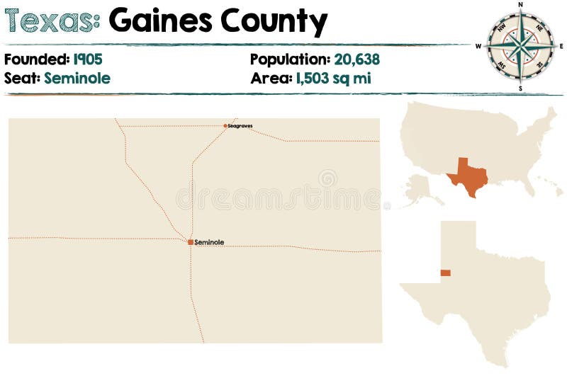 Mapa De Gaines County Em Texas Ilustração do Vetor Ilustração de