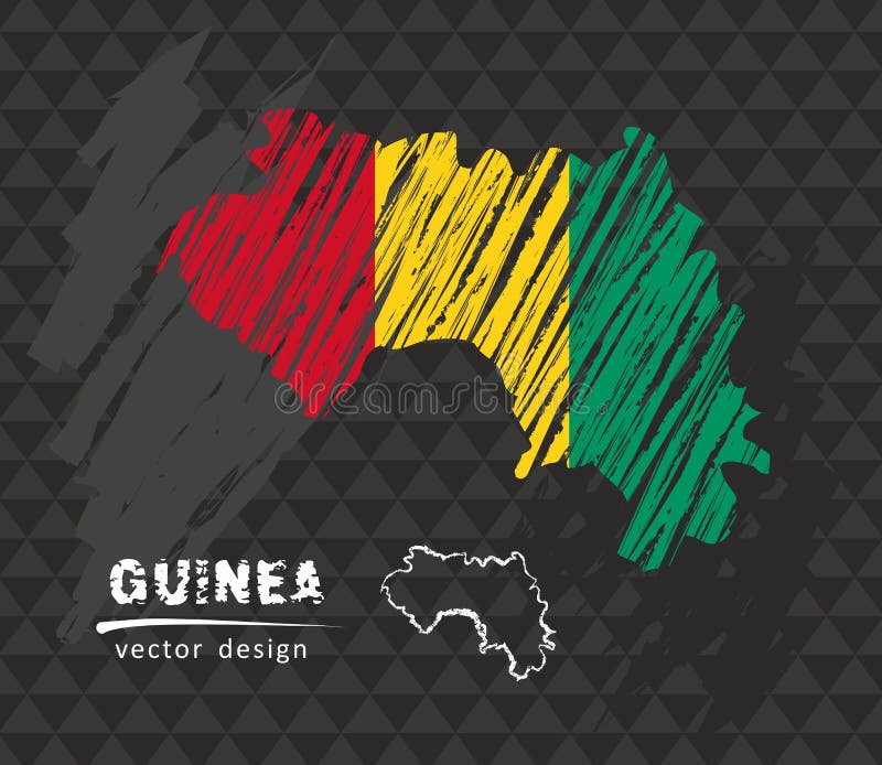 Mapa de Guinea con la bandera dentro en el fondo negro Ejemplo del vector del bosquejo de la tiza ilustración del vector Mapa de Guinea con la bandera dentro en el fondo negro Ejemplo del vector del bosquejo de la tiza ilustración del vector