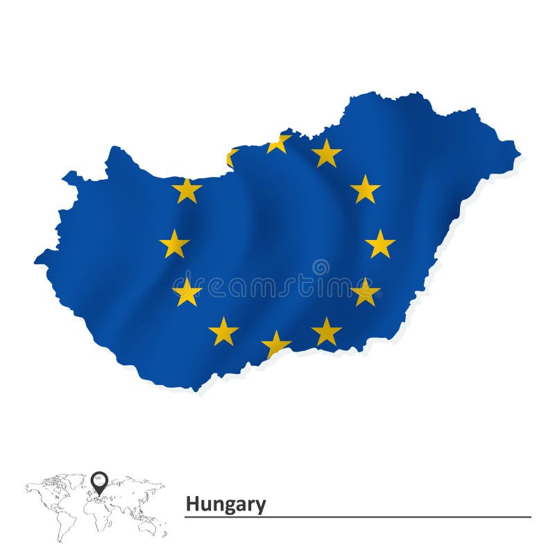 Mapa de Hungria com a bandeira da União Europeia ilustração stock Mapa de Hungria com a bandeira da União Europeia ilustração stock