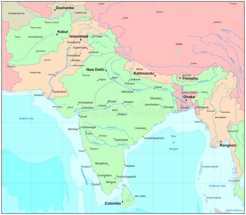 India map. Political continental map. India map. Political continental map