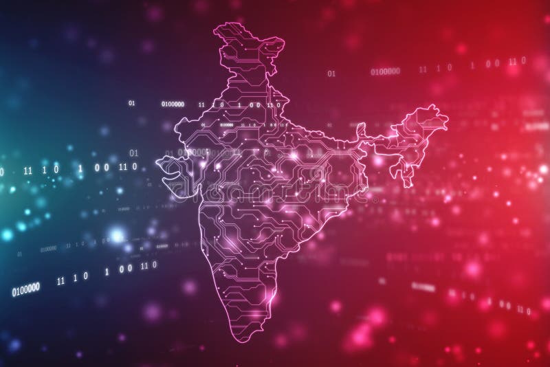 Mapa de india de concepto digital con líneas de circuito en segundo plano de tecnología ilustración del vector