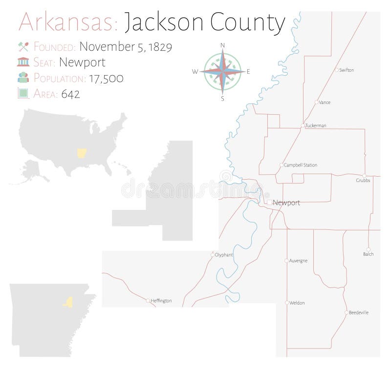 Mapa De Arkansas, O Condado De Jackson Ilustração do Vetor Ilustração