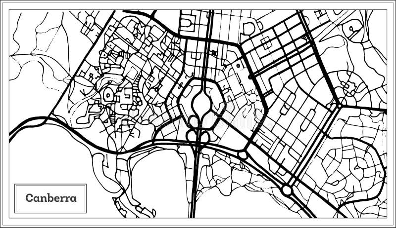 Mapa de la ciudad de Canberra Australia en color blanco y negro stock de ilustración Mapa de la ciudad de Canberra Australia en color blanco y negro stock de ilustración