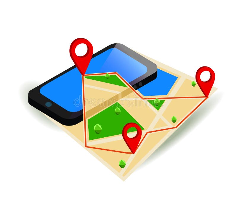 Mapa de la navegación GPS y marcador móviles del perno con el dispositivo digital moderno libre illustration Mapa de la navegación GPS y marcador móviles del perno con el dispositivo digital moderno libre illustration
