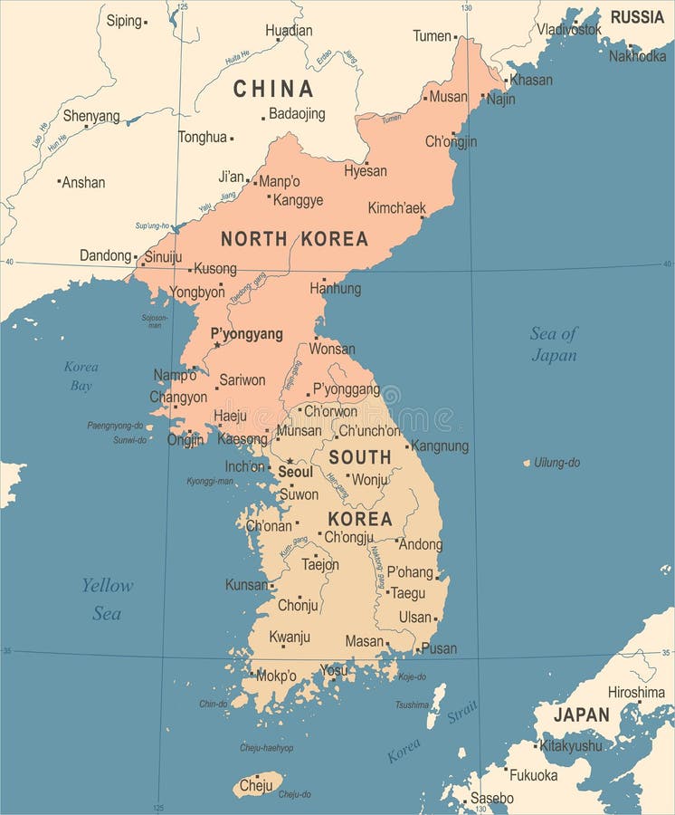 Mapa Político De La Península De Corea Ilustración del
