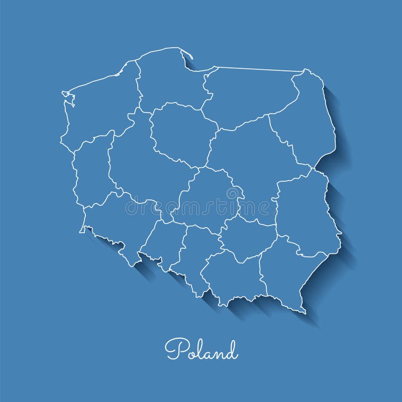 Mapa de la región de Polonia: azul con el esquema blanco y