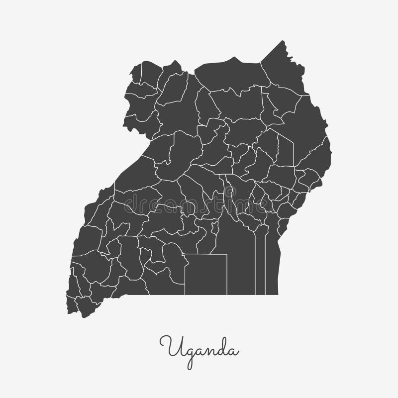 Mapa de la región de Uganda: esquema gris en blanco ilustración del vector Mapa de la región de Uganda: esquema gris en blanco ilustración del vector