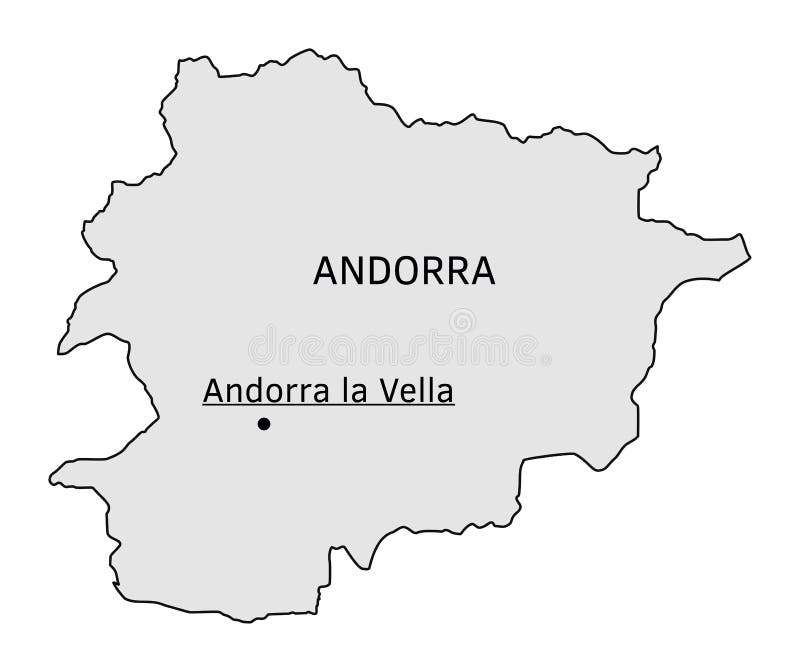 Mapa de la silueta de Andorra con el capital de Vella del la de Andorra