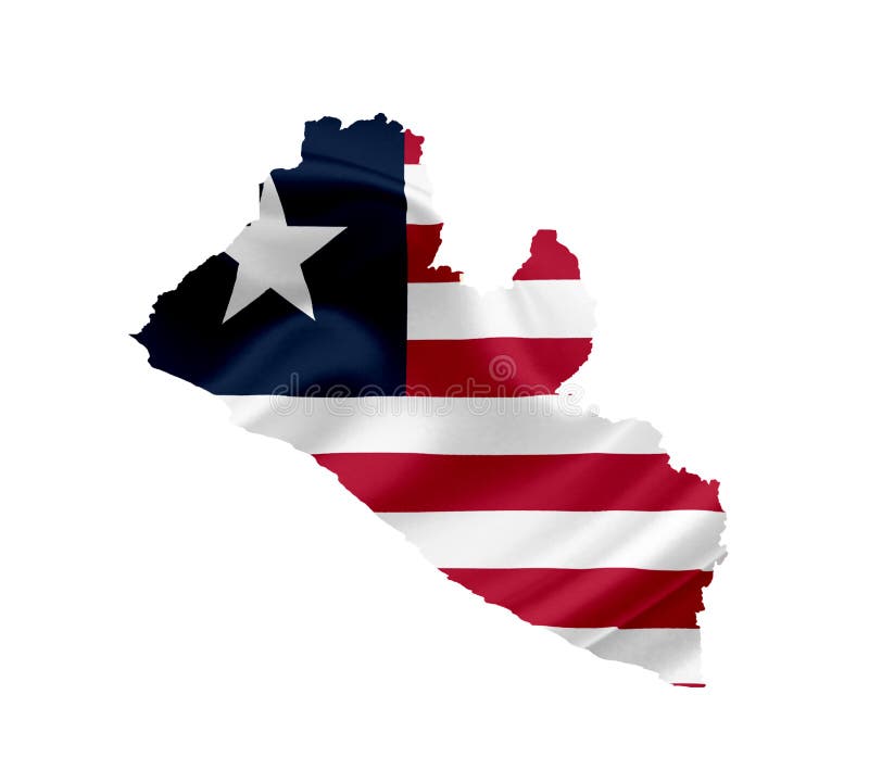 Map of Liberia with waving flag isolated on white. Map of Liberia with waving flag isolated on white