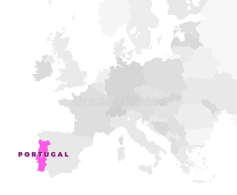 Mapa de portugal e localização na ilustração vetorial do mapa da europa