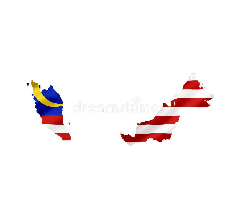 Map of Malaysia with waving flag isolated on white. Map of Malaysia with waving flag isolated on white