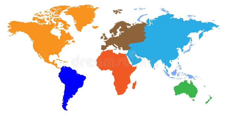 Mapa De Mundo Dos Continentes Ilustração Stock - Ilustração de