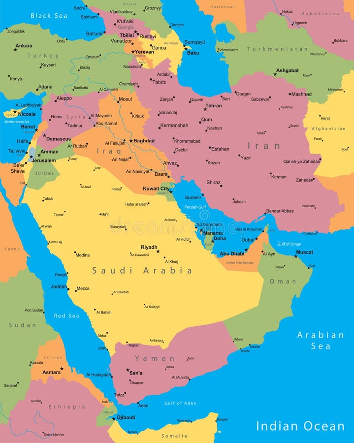 Mapa de Médio Oriente ilustração royalty free Mapa de Médio Oriente ilustração royalty free