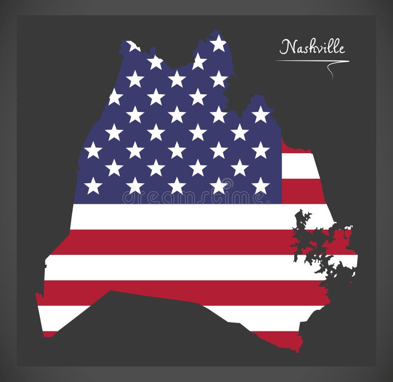 Mapa de Nashville Tennessee com ilustração americana da bandeira nacional ilustração stock Mapa de Nashville Tennessee com ilustração americana da bandeira nacional ilustração stock