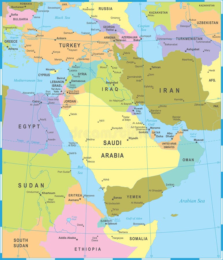 Mapa de Oriente Medio - ejemplo del vector