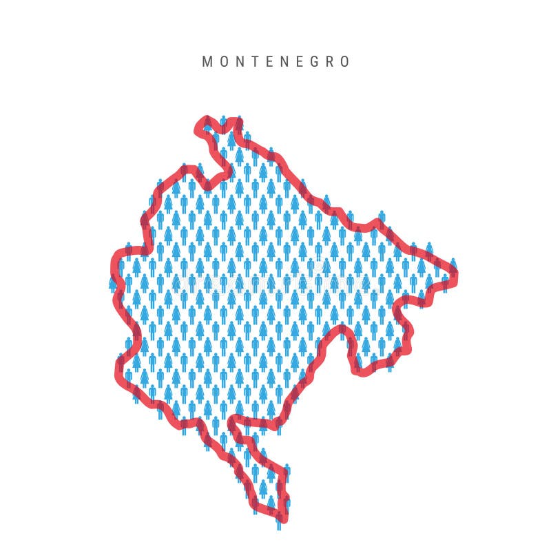 Mapa de población de montenegro. mapa de personas de montenegrin. patrón de hombres y mujeres. ilustración vectorial plana