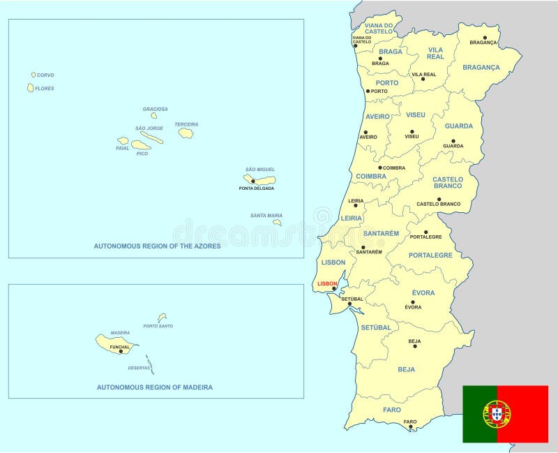 Mapa Político Azul Do Vetor De Portugal Ilustração do Vetor - Ilustração de  portugal, nearsighted: 122928244