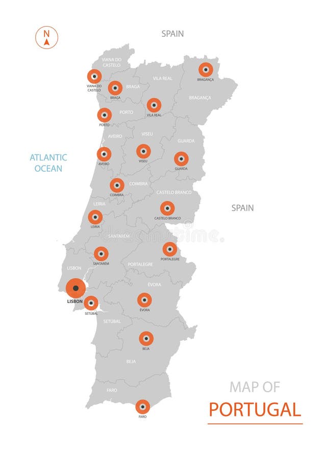 Mapa Detalhado Portugal Com Subdivisões. Mapa Administrativo De Portugal  Com Os Distritos E Cidades Designados Pelos Estados E Ilustração do Vetor -  Ilustração de vila, portugal: 205087747