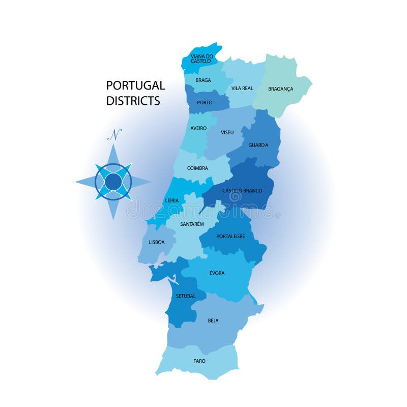 Mapa de portugal com ilustração vetorial de distritos