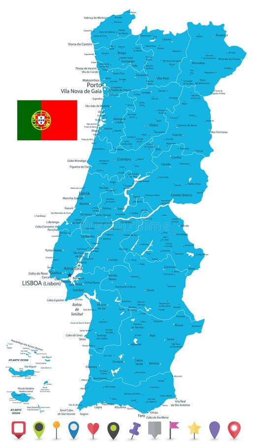 vetor da cidade do mapa de portugal dividido pelo estilo de