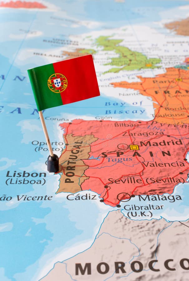 Foto De Stock Mapa De Europa, Portugal Com Bandeira, Royalty-Free