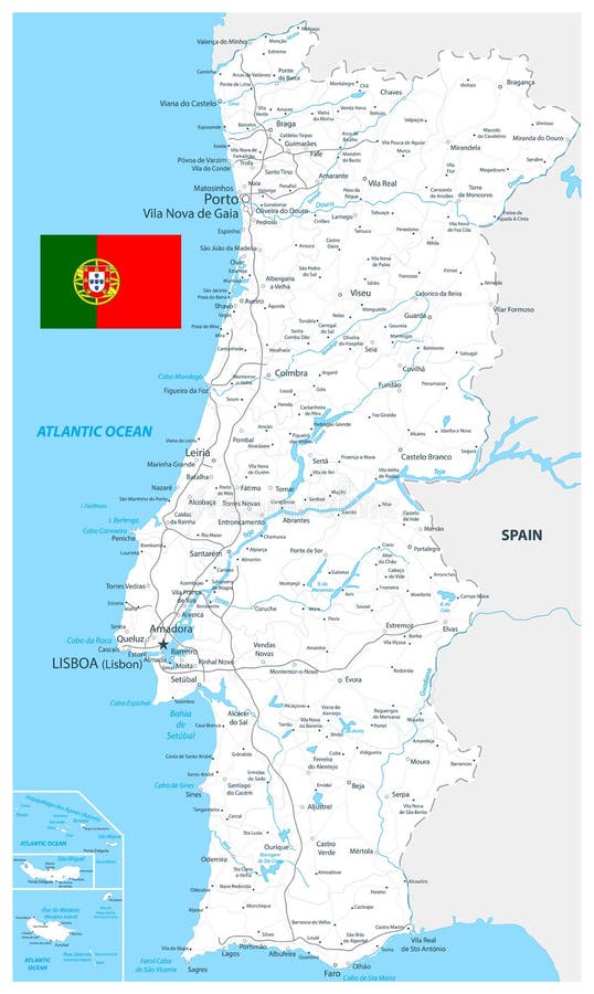 Mapa Vetorial Portugal Com Principais Cidades Rios imagem vetorial de  Lesniewski© 215948804