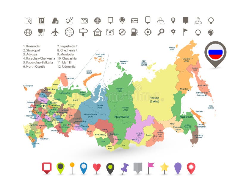 Mapa detalhado da Rússia, Federação Russa e conjunto de navegação de mapas  mundiais. Ilustração vetorial plana . imagem vetorial de sanek13744©  119074740