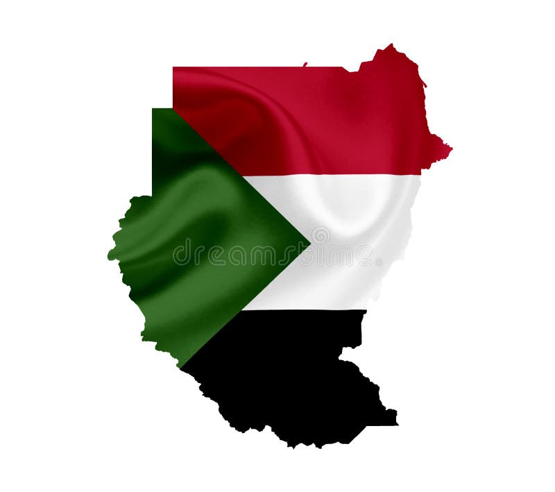 Map of Sudan with waving flag isolated on white. Map of Sudan with waving flag isolated on white