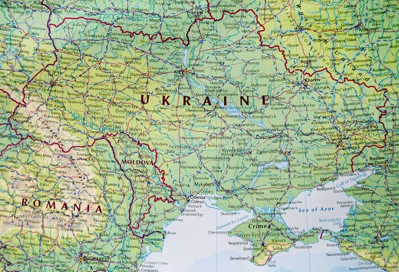 Mapa De La Península De Crimea Con Las Fronteras Y Las Banderas Rusia Y