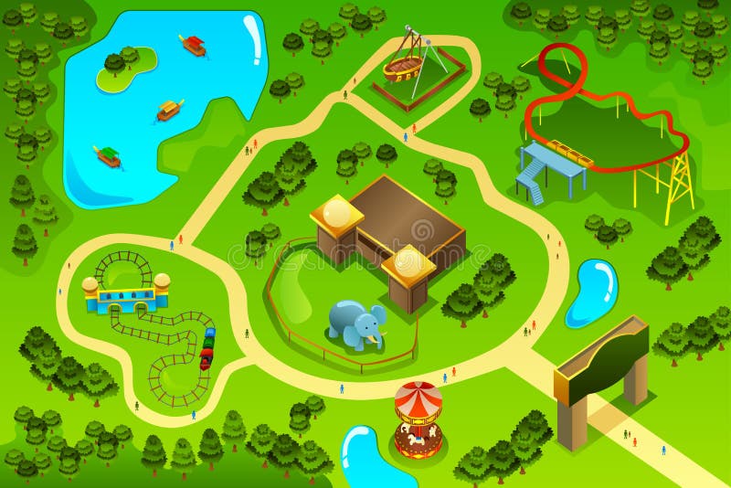 A vector illustration of map of an amusement theme park. A vector illustration of map of an amusement theme park