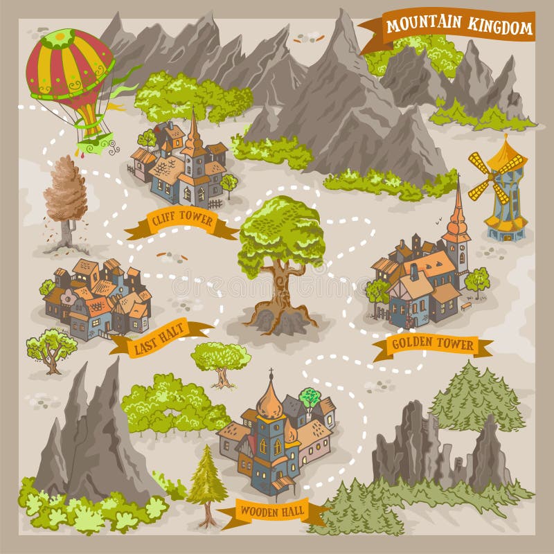 Mapa del advernture de la fantasía para la cartografía con el ejemplo colorido del vector del drenaje de la mano del garabato del stock de ilustración Mapa del advernture de la fantasía para la cartografía con el ejemplo colorido del vector del drenaje de la mano del garabato del stock de ilustración