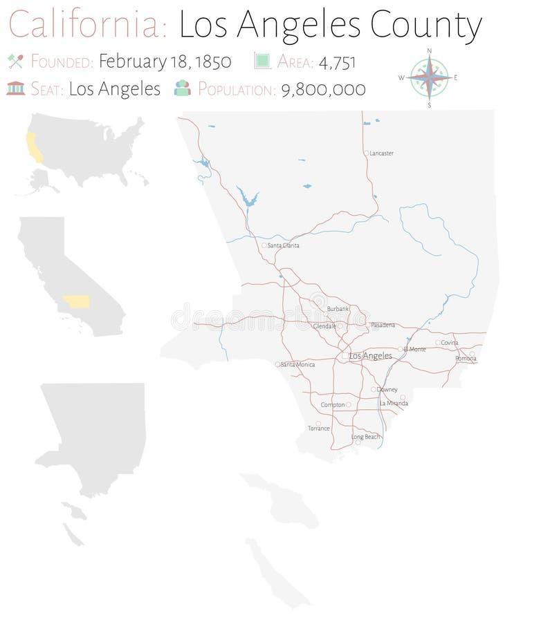 Mapa Del Condado De Los Angeles En California Ilustración Del Vector