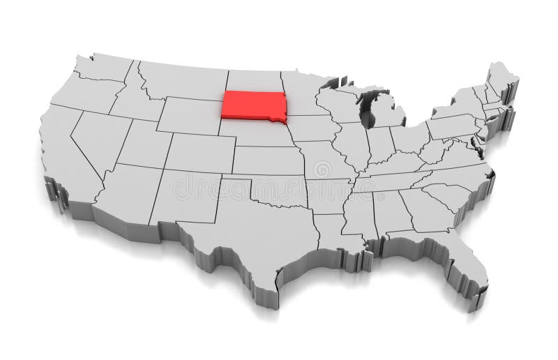 Mapa del estado de Dakota del Sur, los E.E.U.U.