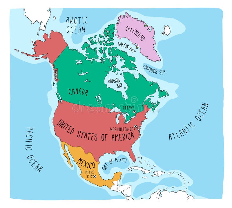 Mapa del garabato de Norteamérica