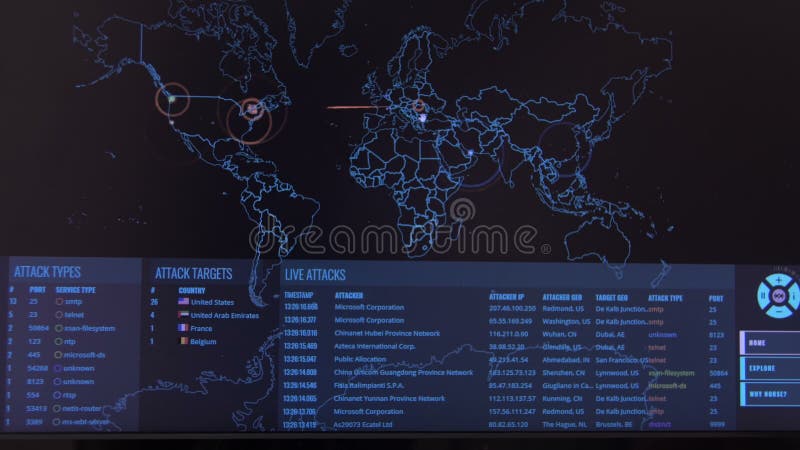 Mapa del mundo con diversas blancos para el ataque cibernético Concepto el cortar y de la tecnología