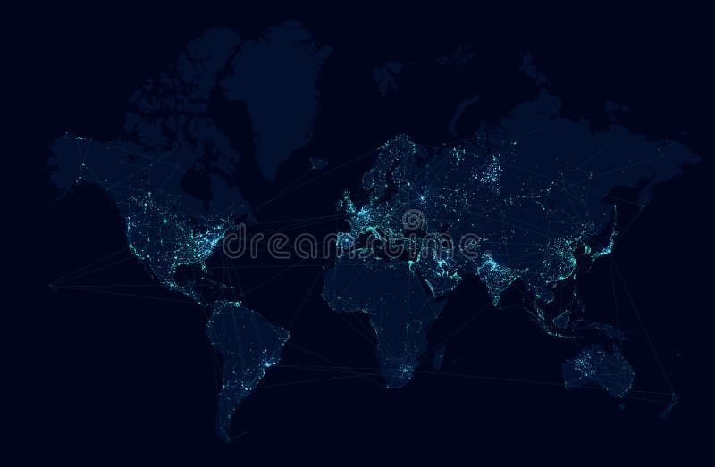 Mapa del mundo con la red global de la tecnología y de telecomunicaciones Vector