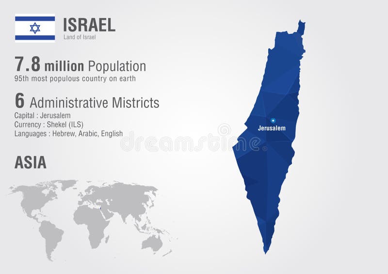 Mapa del mundo de Israel con una textura del diamante del pixel ilustración del vector Mapa del mundo de Israel con una textura del diamante del pixel ilustración del vector