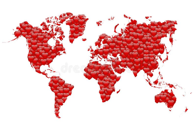Mapa del mundo del día de tarjeta del día de San Valentín stock de ilustración Mapa del mundo del día de tarjeta del día de San Valentín stock de ilustración
