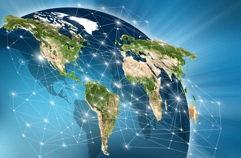 Mapa del mundo en un fondo tecnológico El mejor concepto del Internet de asunto global Elementos de esta imagen equipados cerca