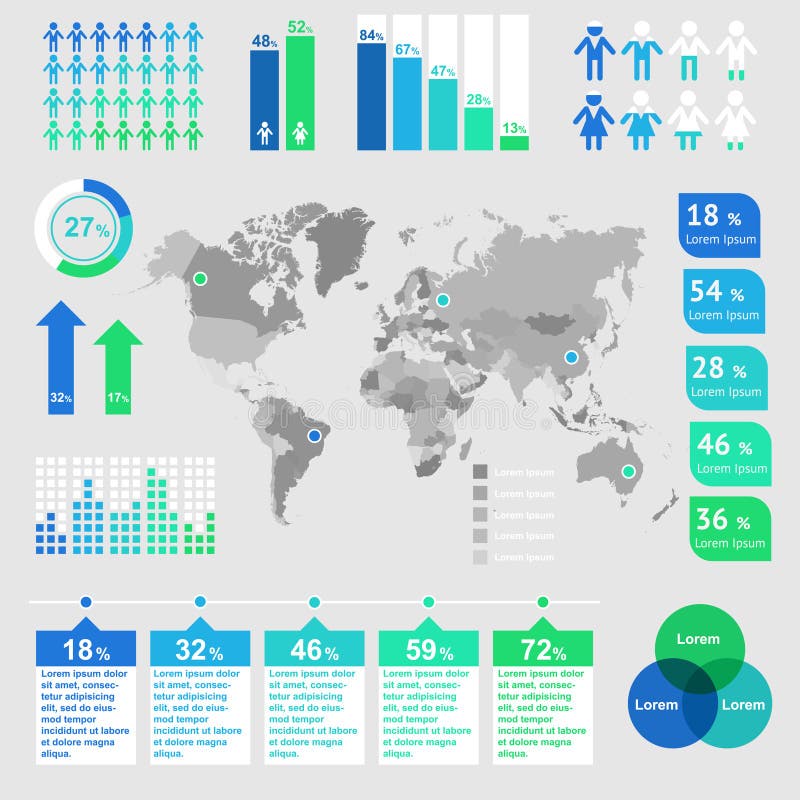 Símbolo Infographic Del Mapa Del Mundo Del Vector Indicadores Del Mapa