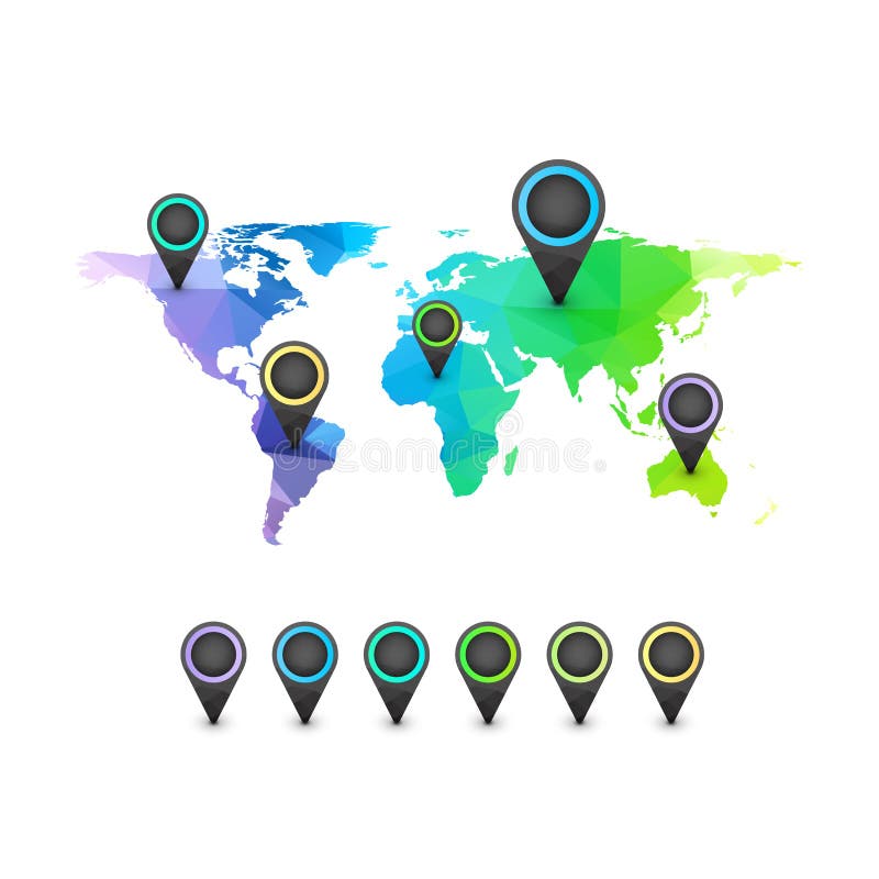 Mapa del mundo infographic de color del arco iris stock de ilustración Mapa del mundo infographic de color del arco iris stock de ilustración