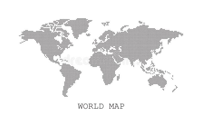 Mapa del mundo negro en blanco punteado aislado en el fondo blanco stock de ilustración Mapa del mundo negro en blanco punteado aislado en el fondo blanco stock de ilustración